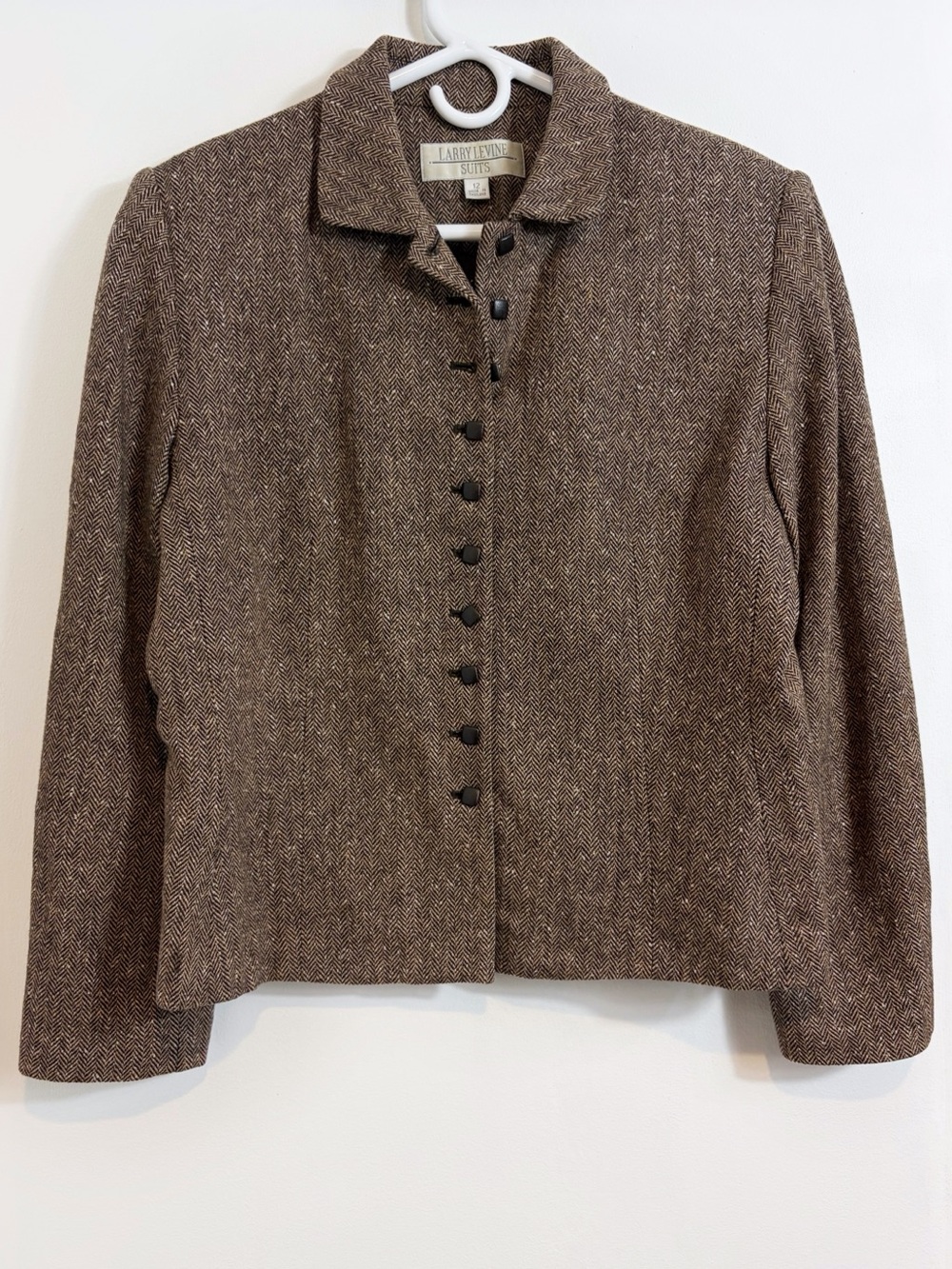 Vintage Larry Levine Herringbone Academia Twee Wool Blend Blazer